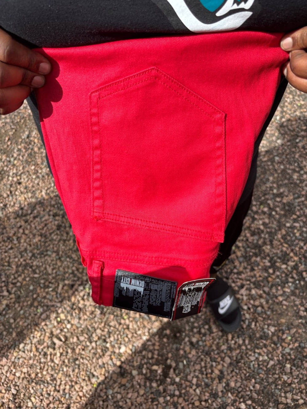 Slim Men’s streetwear leather denim jeans in Vibrant Red - Picture 7 of 8